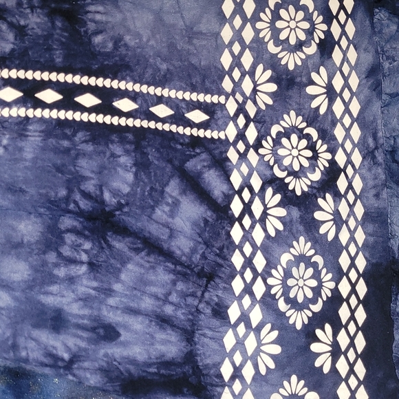 đ3/$10 Exist VTG Boho Blue Tie Dye Cold-Shoulder Ruffle Tunic w/ White Details - Picture 4 of 16